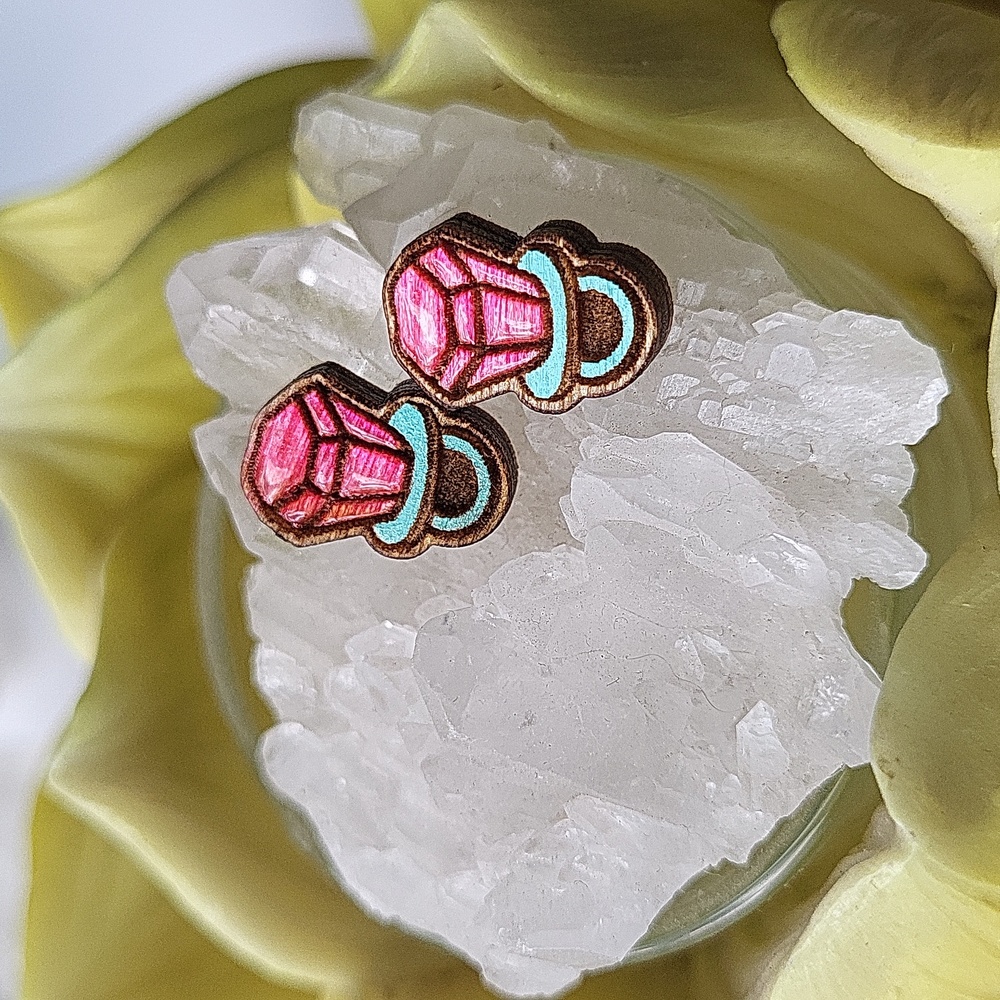 Hand-crafted Pink RING POP stud earrings